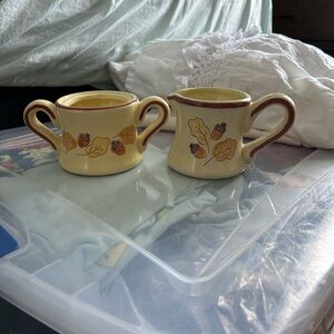 Acorns And Leaves Cream And Sugar Jars (no Lids, Some Scratches)